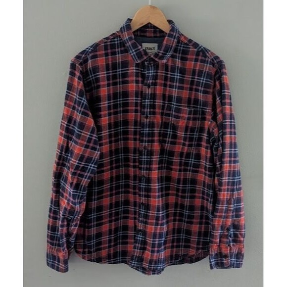Pact Organic Cotton Flannel Shirt Plaid Button Up Long Sleeve Red Blue L - Picture 1 of 5